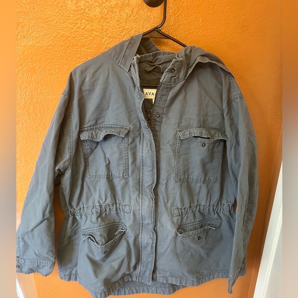 Blue Hooded Utility Jacket